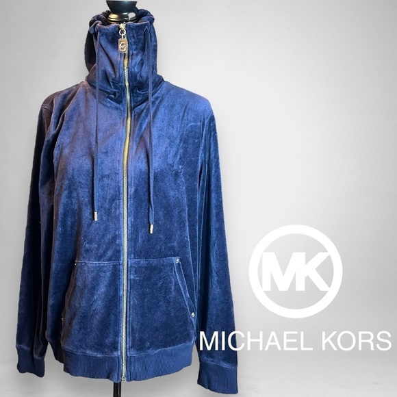 MICHEAL KORS Navy Blue Velour Zip Up Jacket Size XL - Picture 1 of 12